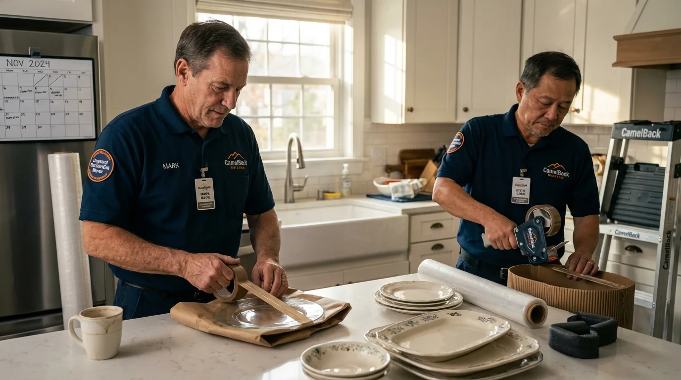 Professional crew packing kitchen dishware in Grand Marais, MN